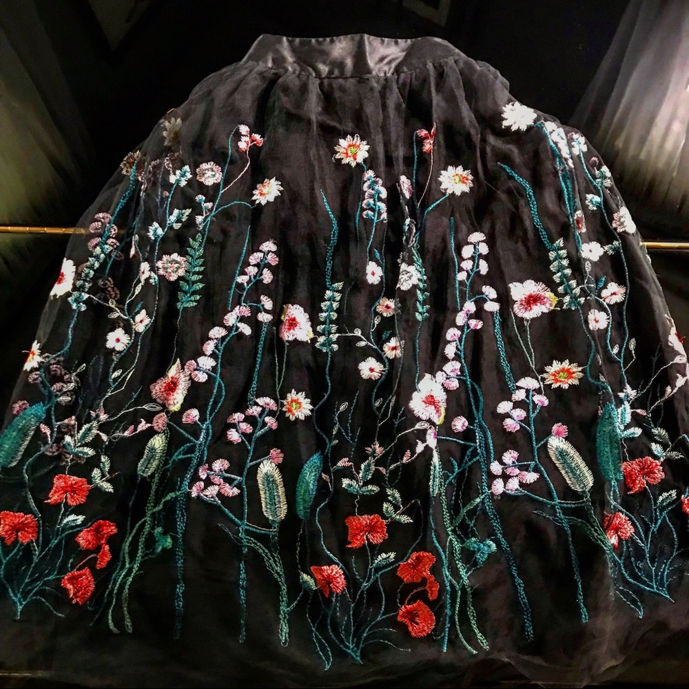 H&M Embroidered High Waisted Mesh Skirt